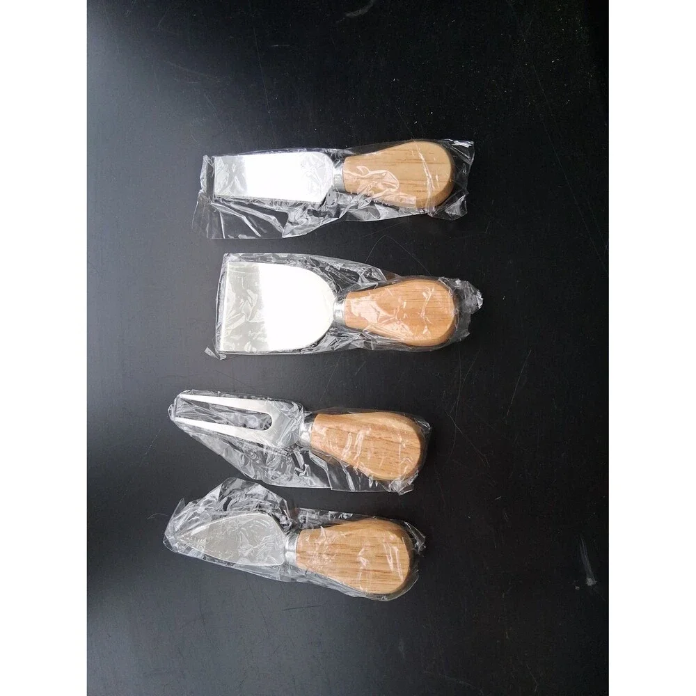 4 Pc Cheese Set Stainless Steel & Wood Spade, Butter, Slicer Knife Knives & Fork